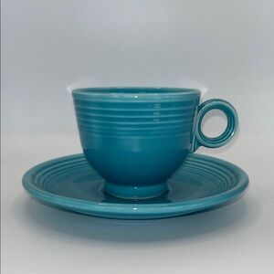 Vintage Fiesta Turquoise 1936-51 Tea Cup and Saucer Set. Made In USA